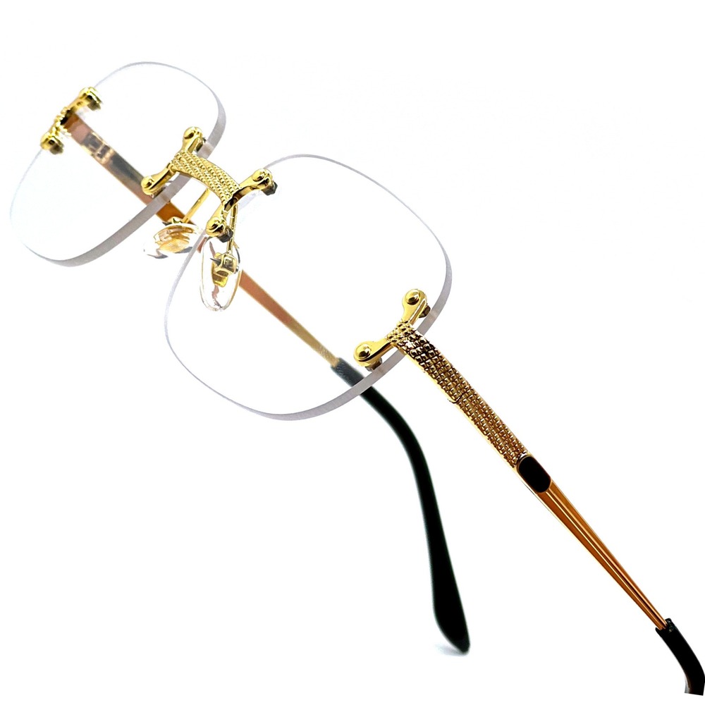 Rimless Sunglasses Men‎ Gold Clear Lens Fashion Hip Hop Glasses UV400 Protection